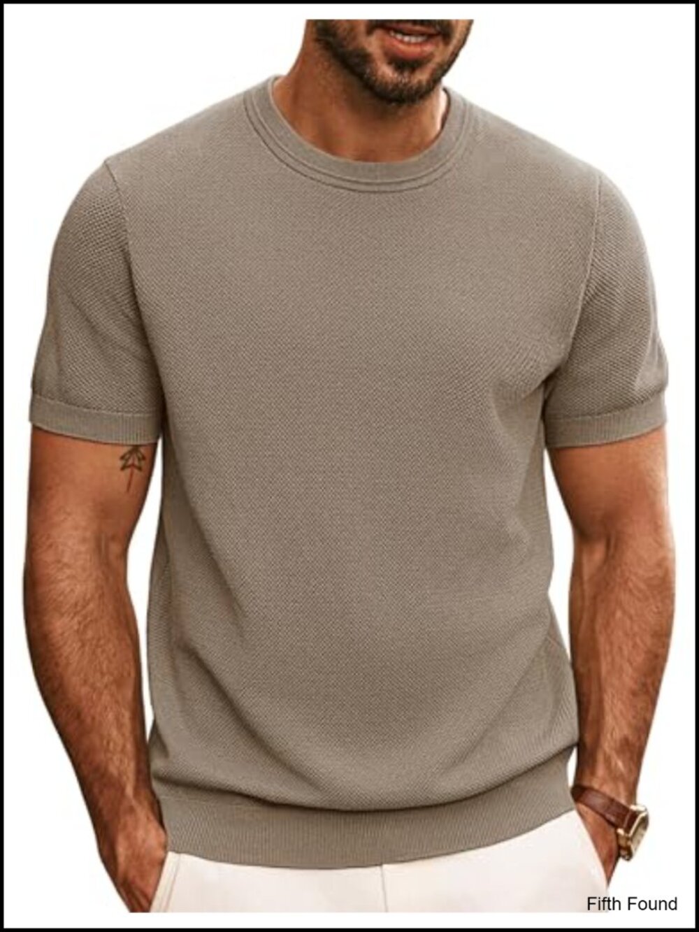 Mens Knit Short Sleeve Tee Crew Neck Pullover Casual